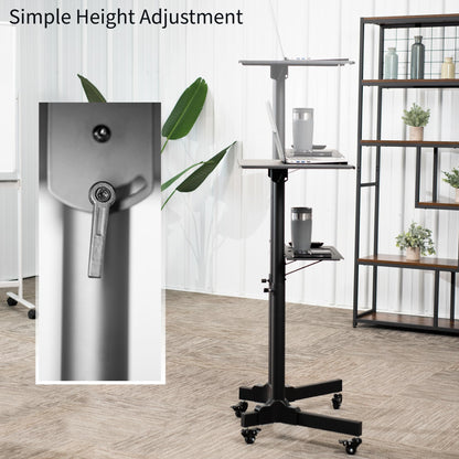 VIVO Mobile 24x16 inch Lectern Podium, Height-Adjustable Rolling Laptop Cart on Wheels, Black, CART-V03E