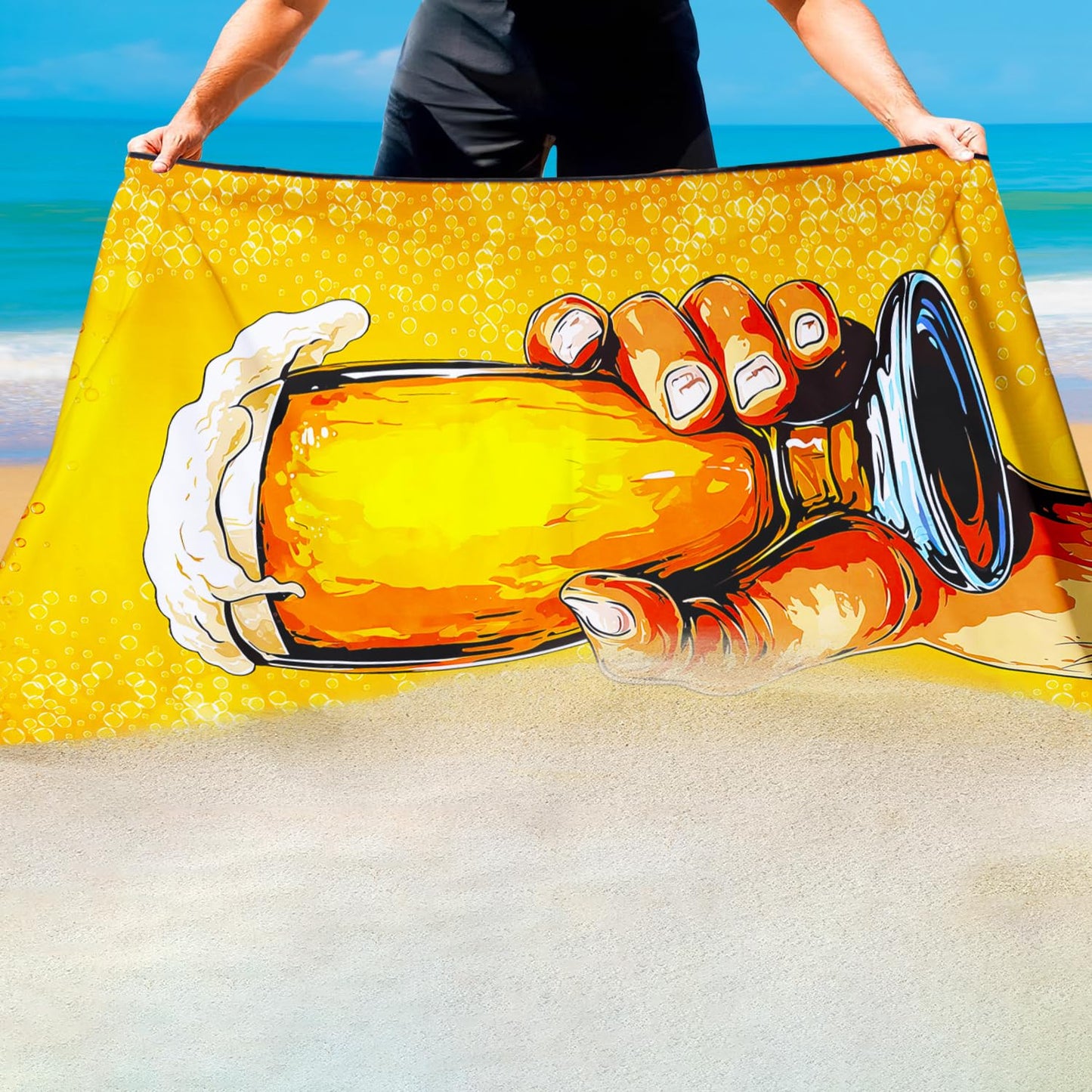 Violetpos Beer Cheers Beach Towel, Extra Large 180x90 cm 250GSM Microfibre, Sand Free Quick Dry