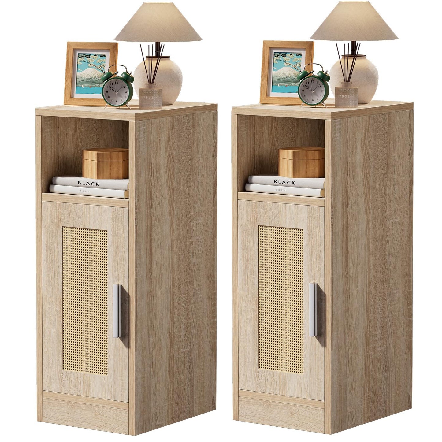 IBUYKE Slim Bedside Table Set of 2,Rattan Nightstand,Natural WNS012N-2