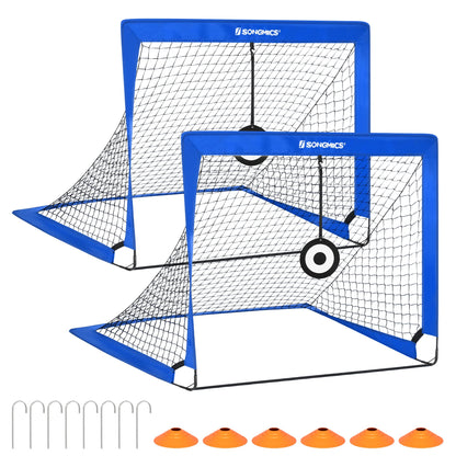 SONGMICS Football Goal Set of 2, Portable Football Nets with Targets and Training Cones, Blue SZQ422Q01