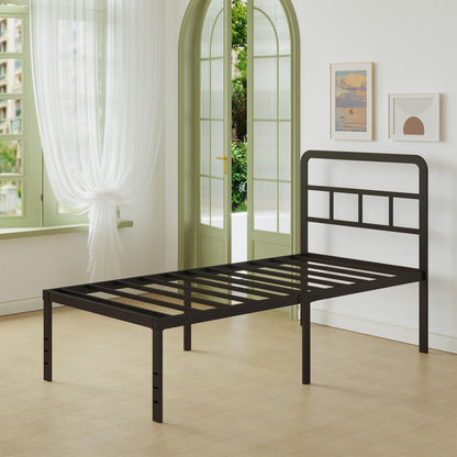 Lutown-Teen Metal Small Single Bed Frame with Headboard, 46 cm High