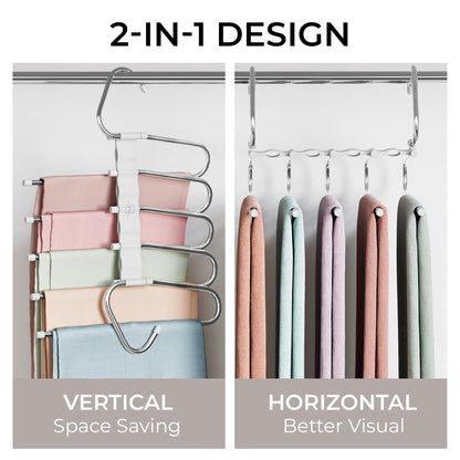 MORALVE Trousers Hangers Space Saving - 2 Pack - Non-Slip Multi-Layer Space Saving Hangers - Multifunctional Clothing Rack for Closet Storage
