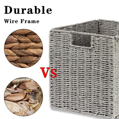 Vagusicc Wicker Baskets, Set of 2 Hand-Woven Paper Rope Storage Bins, Foldable Storage Cubes, Large Storage Baskets for Gifts Empty
