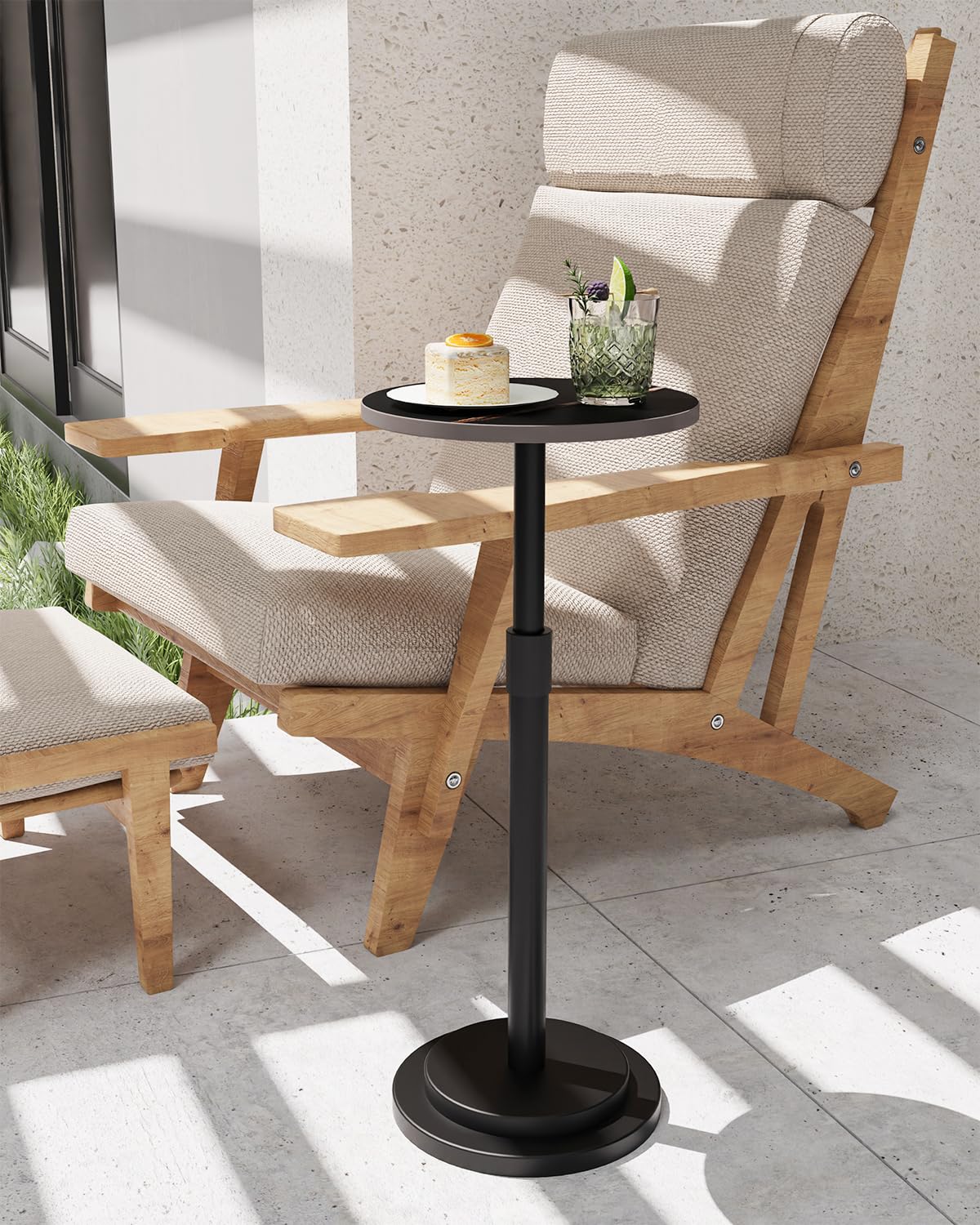 GUOHNHE Round Side Table, Height Adjustable Pedestal Stand, 1 Pack, Black