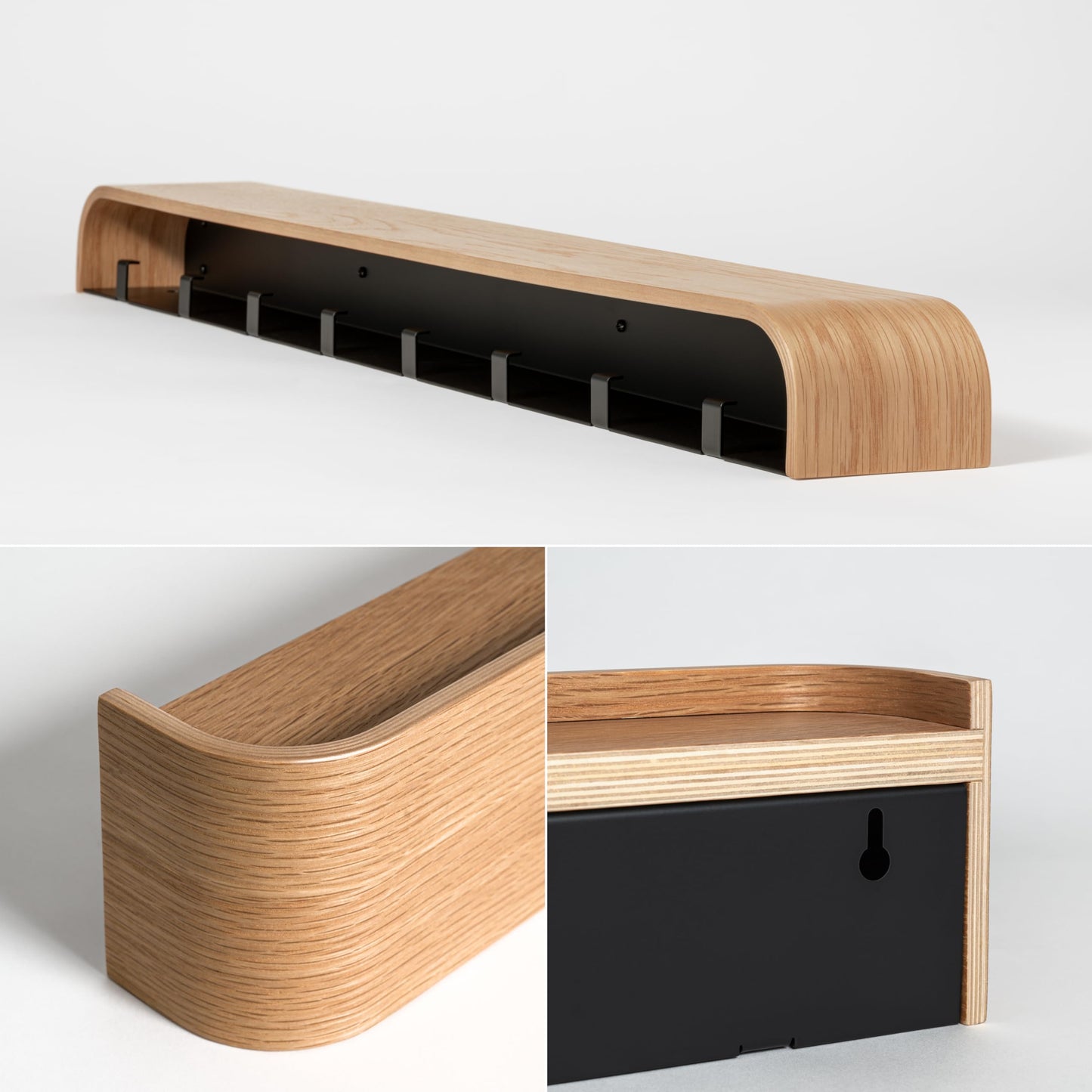 Kazai. Wall-Mounted Coat Rack 'Toke' | Modern Design Coat Rack with Hidden Wall Hooks | Solid Wood Veneer Panel Coat Hanger | Oak