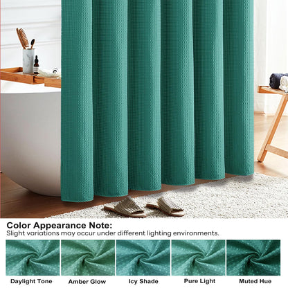 BTTN Long Waffle Shower Curtain, Waterproof, 182x200cm, Seaweed Green