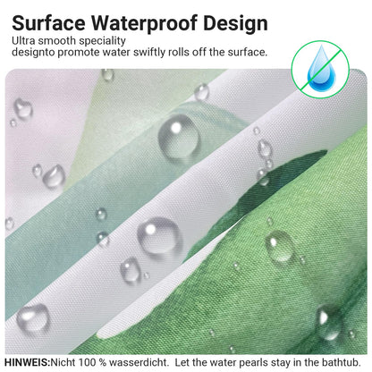 Lerores Shower Curtain, 200 x 160 cm, Green Leaves, Weighted Hem, Anti-Mould Textile, Water-Repellent