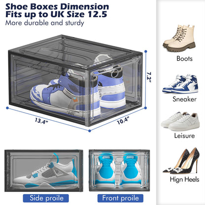 TidyTrove Shoe Storage Box, 9 Pcs Shoe Box Clear Plastic Stackable, Sturdy Foldable Shoe Organizer Containers with Magnetic Door for Women/Men, Black