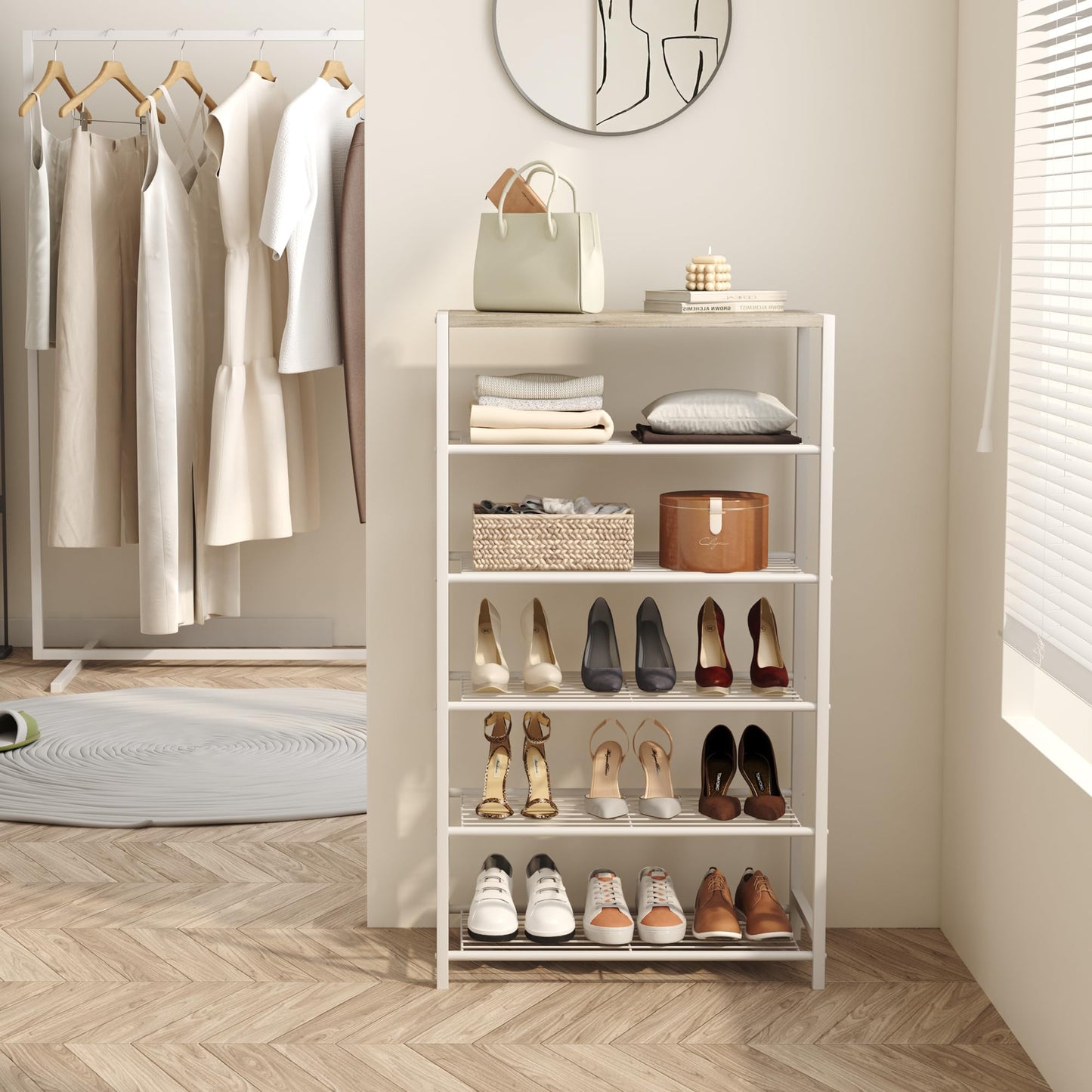 HOME BI 6-Tier Industrial Shoe Rack, Metal Shoe Storage Organizer Shelves with Stable Metal Frame, Shoe Organizer for Closet, Hallway, Entryway,