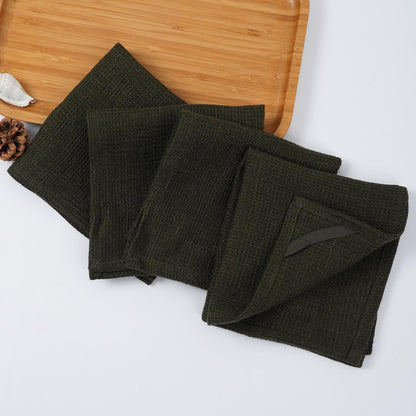 HSOFTIFY 100% Pure Linen Washcloths with Waffle Weave 4 Pack, Green