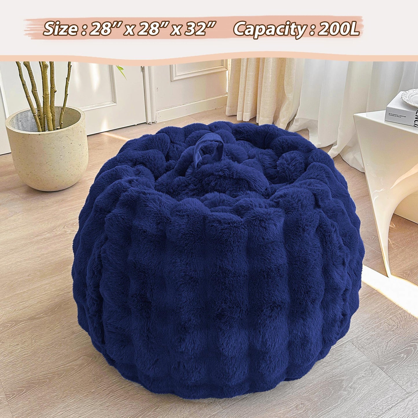 LIFEREVO Kids Fluffy Faux Rabbit Fur Bean Bag Cover, No Filler, Navy Blue