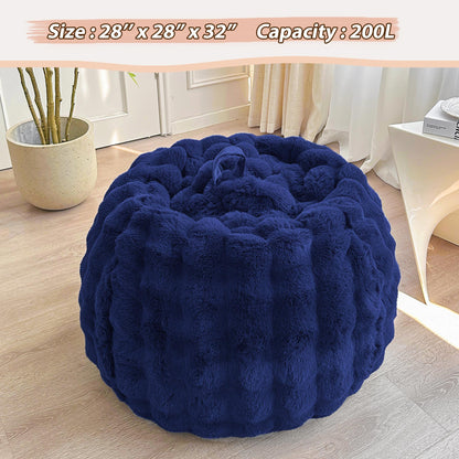 LIFEREVO Kids Fluffy Faux Rabbit Fur Bean Bag Cover, No Filler, Navy Blue