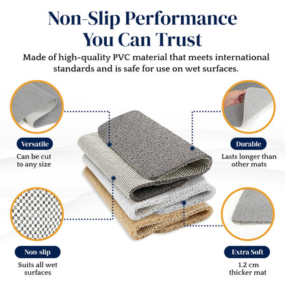 Dikots Soft Shower Mat non slip anti mould 60 x 40 cm - Beige Loofah style PVC Non slip mat for inside shower and wet places