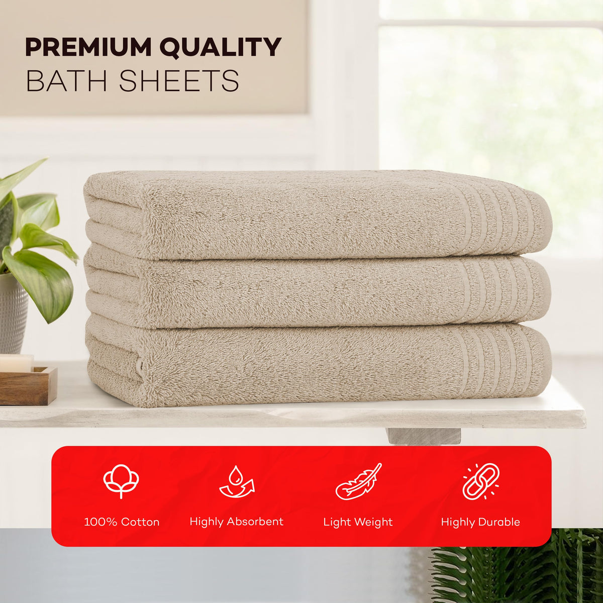 Olivia Rocco Monaco 3 Pack Bath Sheets Highly Absorbent Premium Quality 100% Cotton Large Towel Set Extra Soft Quick Dry Large Towels Bath Sheet 500