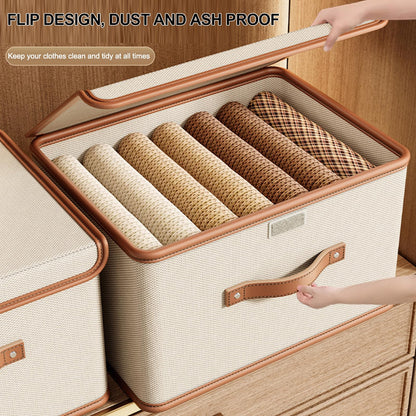 Vbvbip 2 PCS Oxford Fabric Storage Bins with Attached Lid - Large Clothes Organizer (44x30x29cm), Breathable Collapsible Closet Bins for Clothing