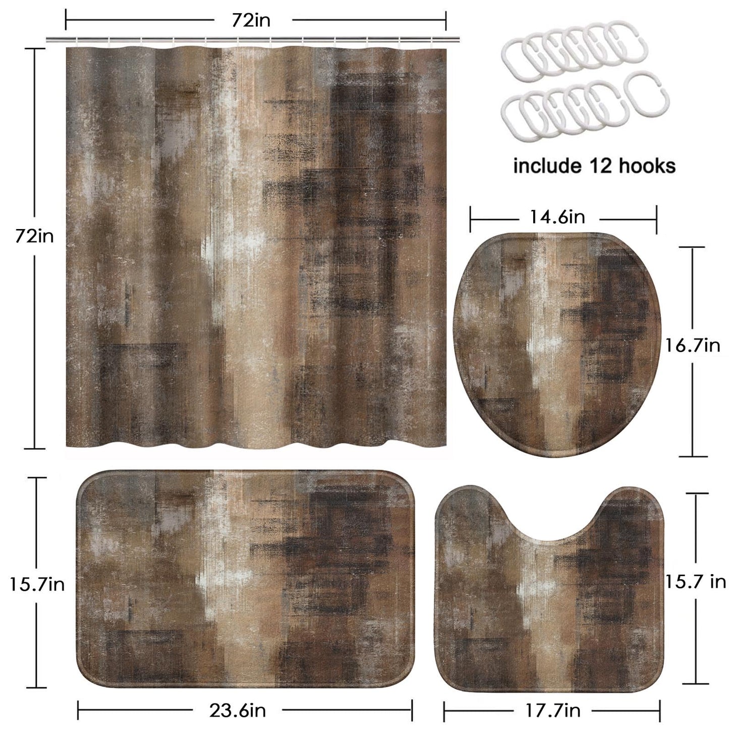ArtSocket Burnt Brown Grey Bathroom Set with Shower Curtain and Rugs Accessory, Abstract Painting Modern Abstract Shower Curtain for Bathroom Decor 4