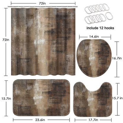 ArtSocket Burnt Brown Grey Bathroom Set with Shower Curtain and Rugs Accessory, Abstract Painting Modern Abstract Shower Curtain for Bathroom Decor 4