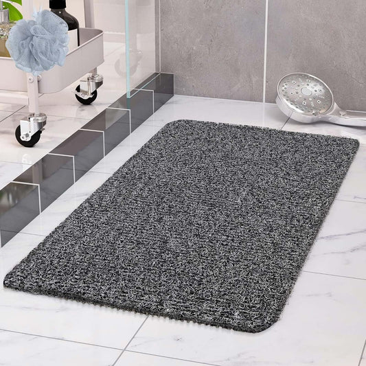 COSYLAND Non-Slip Shower Mat 40 x 60 cm - Shower Mat Non-Slip with Drain - Soft PVC Loofah Non-Slip Mat Bath - Quick Drying Bath Mats - White + Black