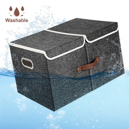 TYEERS Extra Large Storage Box with Lids and Compartments, Collapsible, Washable, Fabric Box with Lid for Clothes, Wardrobe Storage, 55x33x30 cm