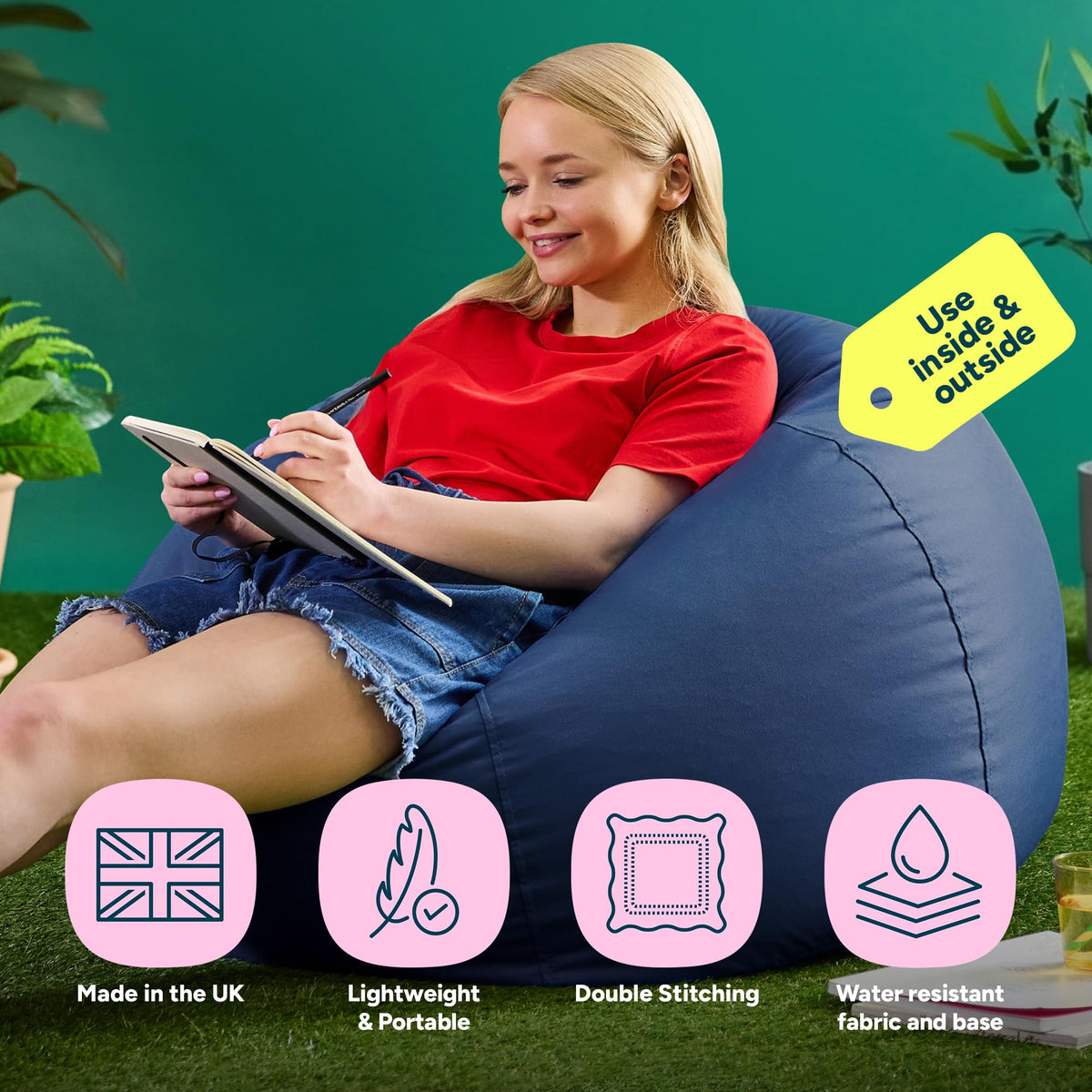 Bean Bag Bazaar Kingston Outdoor Bean Bag with Filling Included, Blue