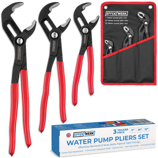 EffektWerk - 3-Piece Water Pump Pliers Set - 18", 25", 30" - Non-Slip Plumbers Wrench, Tongue and Groove Pliers with Adjustable Jaws + Ergonomic