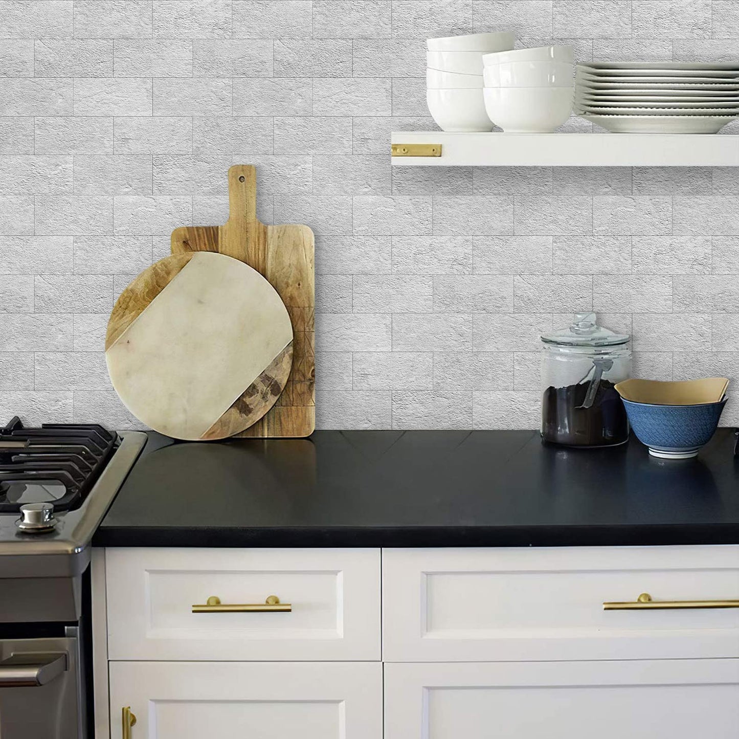 DEWOO 20-Sheet Peel and Stick Self Adhesive Wall Tiles Grey for Kithcen Bathroom Sticky Splashback Panel Stone Look Covering (13.5" x 11.4")
