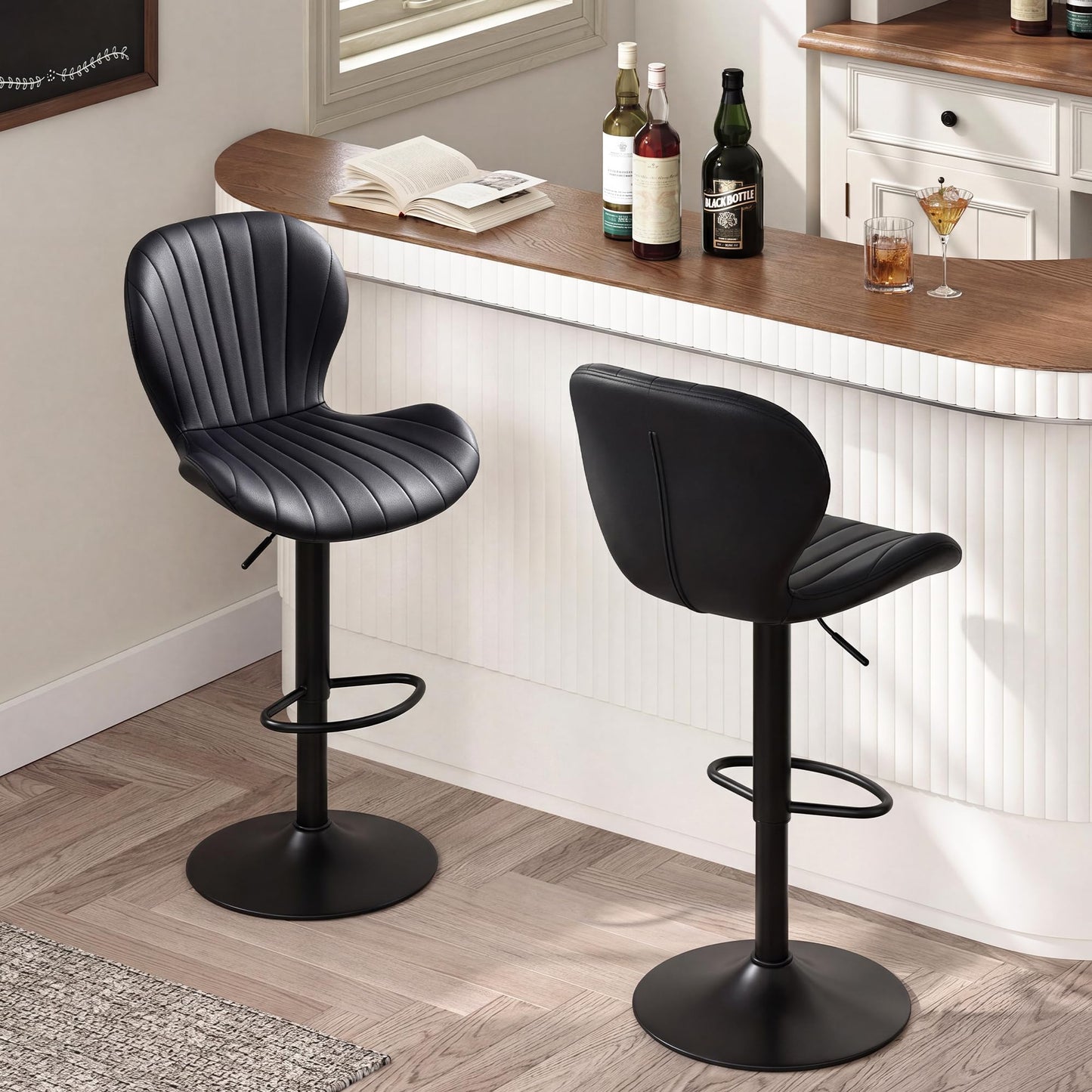 Bar Stools Set of 2, 360°Swivel Bar Chairs, Kitchen Dining Stools, Black