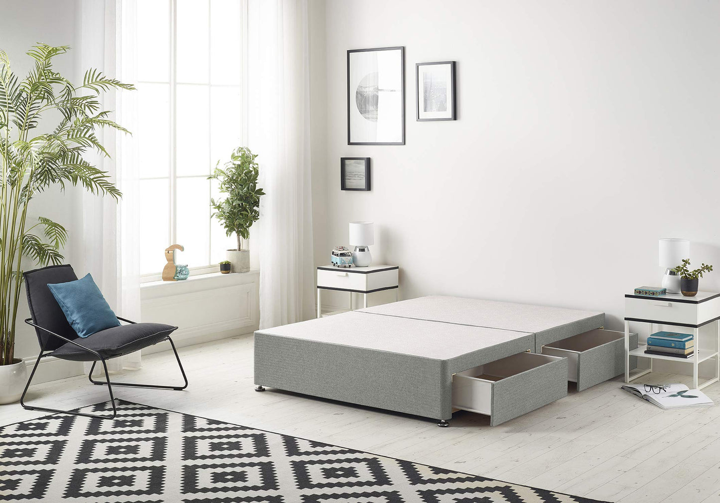 Bed Centre Galaxy Grey Fabric Divan Base Drawers And Headboard. Size 3FT 4FT 4FT6 5FT 6FT Choose Delivery Day And Date At Checkout