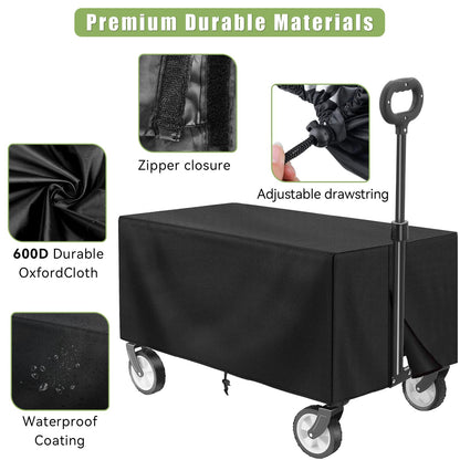 HOFTME Foldable Cart on Wheels, 220LBS/100kg Large Capacity, Folding Garden Trolley, Black
