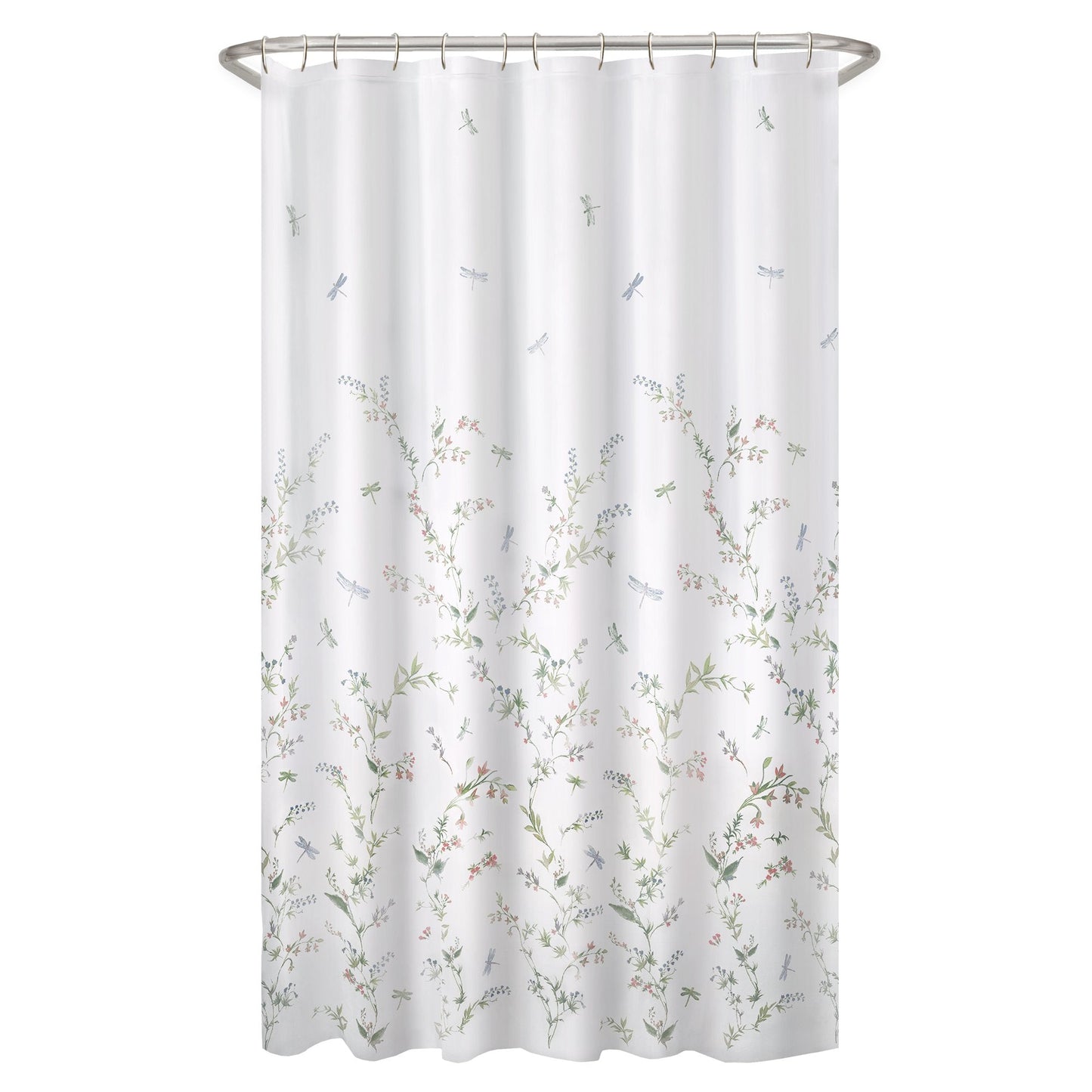 MAYTEX Dragonfly Garden Semi Sheer Fabric Shower Curtain, 70 x 72 Inches, Multi