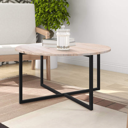 BOFENG Round Coffee Table Tea Table Round Coffee Table for Living Room with Metal Legs, Black+White oak