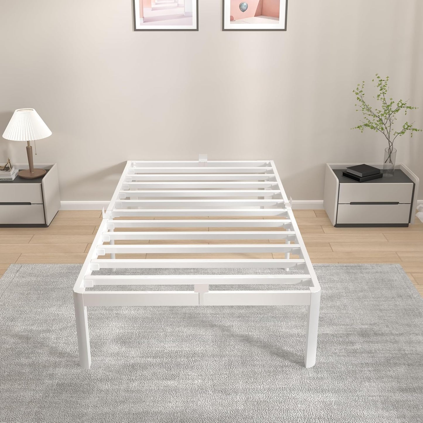 KVLKBV Single Bed 90 x 190 cm White Frame with Anti-Slip Panels and Large Storage Space (41cm) Ideal for Bedroom and Guest Room