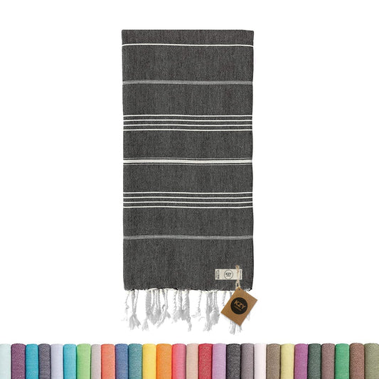 Turkish Beach Towel - 100x180cm Large Turkish Hammam Peshtemal Towel - Super Absorbent, Quick Dry, Sand Free, Lightweight, Compact Towels for