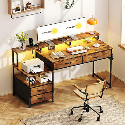 MUTUN 135cm Computer desk with Power Outlet and Drawers, Rustic Brown