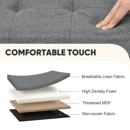 PINPLUS Linen Ottoman Storage Box with Lid, 42x32x32 cm, Grey