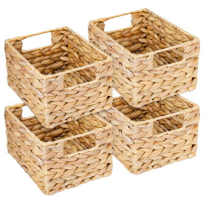 HMF storage basket woven from water hyacinth, decorative basket with carry handles for storage in the bathroom, kitchen and living area | Set of 4