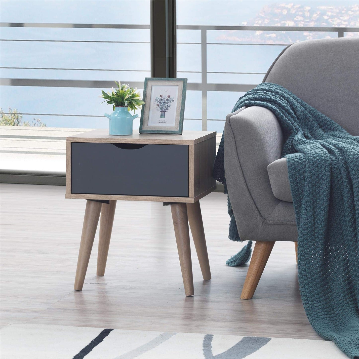 Timber Art Design UK Alford Bedside Lamp Table with Drawer Modern Bedroom Furniture Storage Cabinet Unit for Living Room/Office in Sonoma Oak Wood