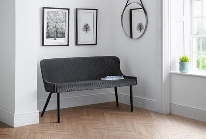 Julian Bowen Luxe Dining Bench for 2, High Back, Velvet, Grey - H82xW143cm