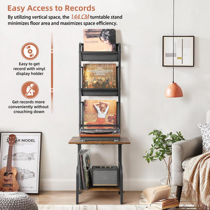 Bikoney Record Player Stand with Vinyl Storage for 200 LPs