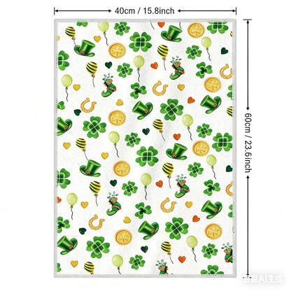 Kaiperala 2pcs St Patricks Day Tea Towels for Kitchen, Irish Green Kitchen Towels Shamrock Four Leaf Clover Print Hand Towel Absorbent Microfiber