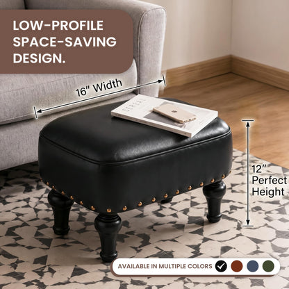 Cmishe Ottoman Leather Foot Rest with Thicker Foam Padded Seat, Footstool with Wooden Legs