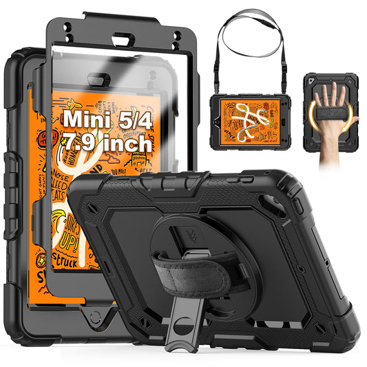SEYMCY Case for iPad mini 5/4 (7.9-Inch 2019/2015 Model), Full-body Shockproof with Screen Protector, 360? Rotating Hand Strap & Stand, Pencil Holder,