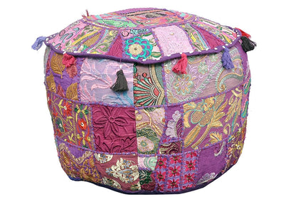Radhykrishnafashions Indian Cotton Round Ottoman, Purple