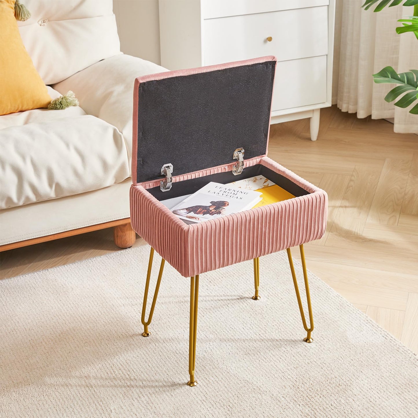YMYNY Storage Ottomans, Chair Stool Upholstered, Footstool Velvet Bench, Dressing Table Stool, Pouf Couch Stool, Metal Legs, Removable Cover, for