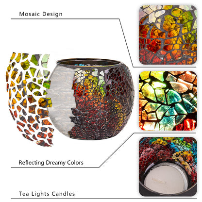 Larcenciel Mosaic Glass Candle Holder/Tea Light Holder/Vase/Pen Holder, Romantic Handmade Shattered Glass Tea Light Candle Shade/Potted Plants Bowl