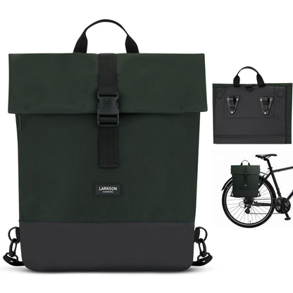 LARKSON Bike Pannier Dark Green - Tammo Bike - 2 in 1 Cycle Backpack & Bicycle Bag for Rear Carrier, Made of Recycled Material - Water-Repellent