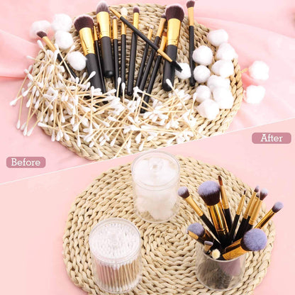 Tbestmax 3 Pack Small Cotton Swab Ball Pad Holder, 10 Oz Qtip Apothecary Jar Clear Makeup Organizer, Bathroom Containers Dispenser