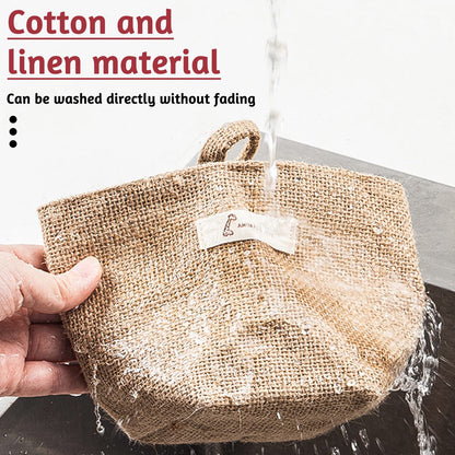 Fahibin Cotton Linen Storage Basket Bag,3pcs Hanging Small Foldable Storage Basket Bag with Handle, Foldable Organizer Decorative Bag for Toys, Keys