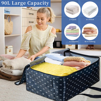 3 Pack Large Clothes Storage Bags with Zips,Moving Bags for Clothe, Underbed Storage Boxes with Lids for Bedding,Clothes,Duvets,Pillows