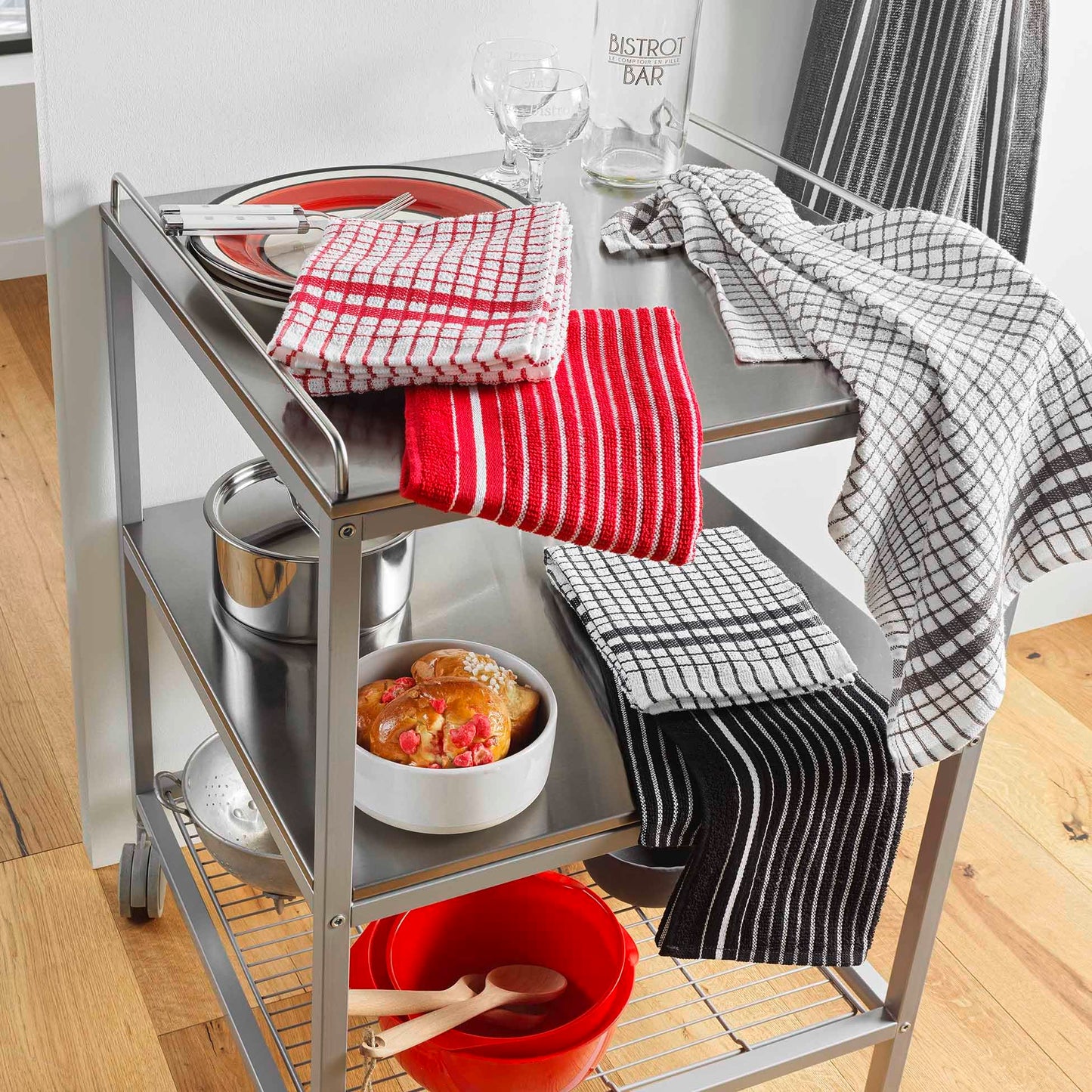 Douceur d'Intérieur, 2 Tea Towels (50 x 70 cm) Classico Anthracite Terry Cloth, Small